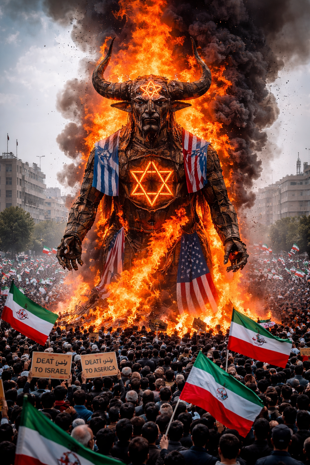 Rakyat Iran Bakar patung baal, sebagai simbol menetang terhadap elit global yg memujanya