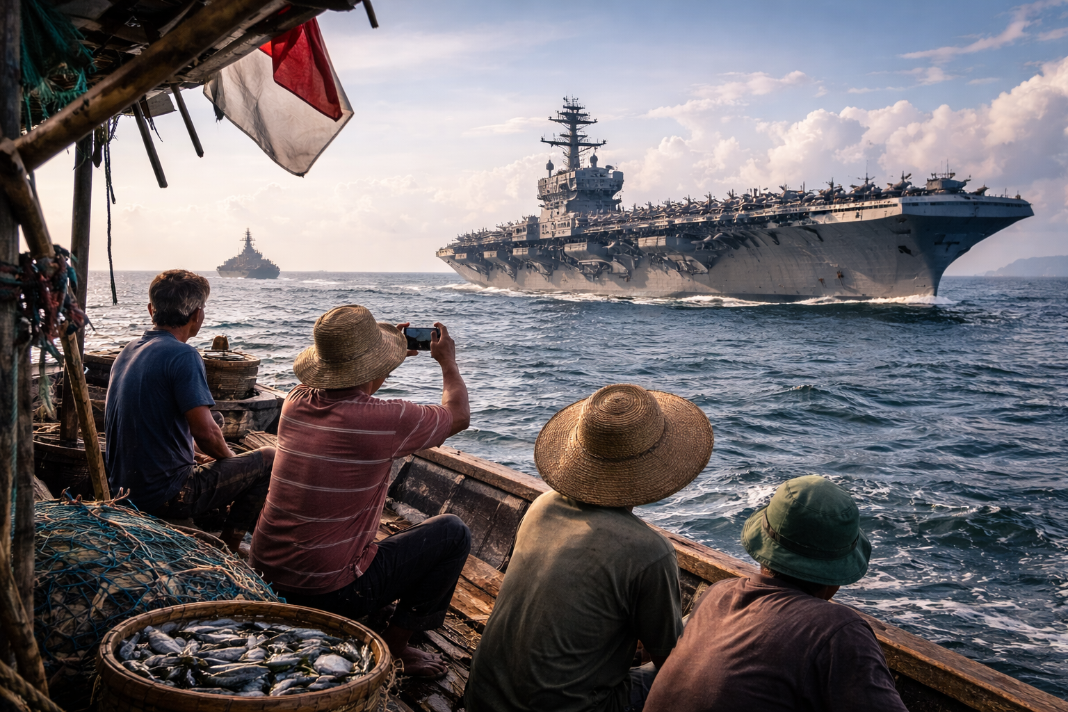 ditengah perang yg terjadinya perang antara as, israel vs iran, kapal induk Amerika Nimitz, terpantau nelayan aceh melintasi selat malaka ada apa??